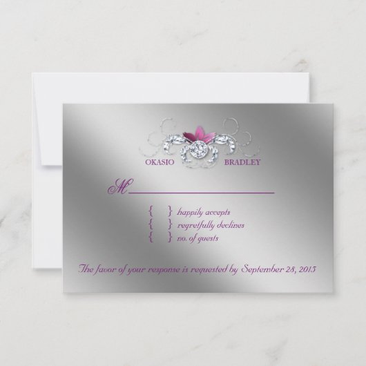 Elegant RSVP Wedding Reply Card Sparkle Paarse Lea Kaartje (Voorkant)
