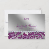 Elegant RSVP Wedding Reply Card Sparkle Paarse Lea Kaartje (Achterkant)