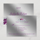 Elegant RSVP Wedding Reply Card Sparkle Paarse Lea Kaartje (Voorkant / Achterkant)