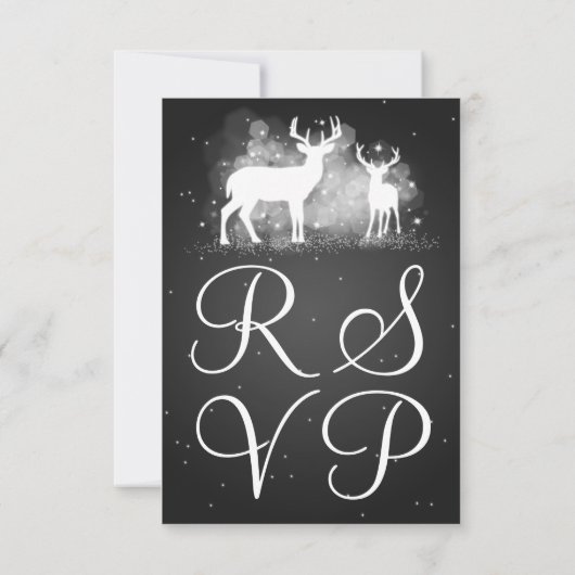 Elegant RSVP Wedding Winter Deer Sparkle Black (Achterkant)