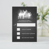 Elegant RSVP Wedding Winter Deer Sparkle Black Kaartje (Staand voorkant)