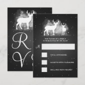 Elegant RSVP Wedding Winter Deer Sparkle Black Kaartje (Voorkant / Achterkant)