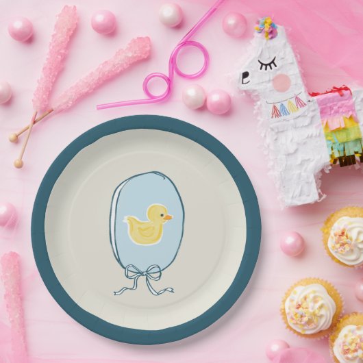 Elegant Rubber Ducky Blauwgroen Blauw Lint Baby sh Papieren Bordje (Feest)