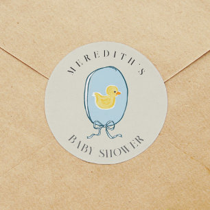 Elegant Rubber Ducky Ribbon Baby shower Ronde Sticker