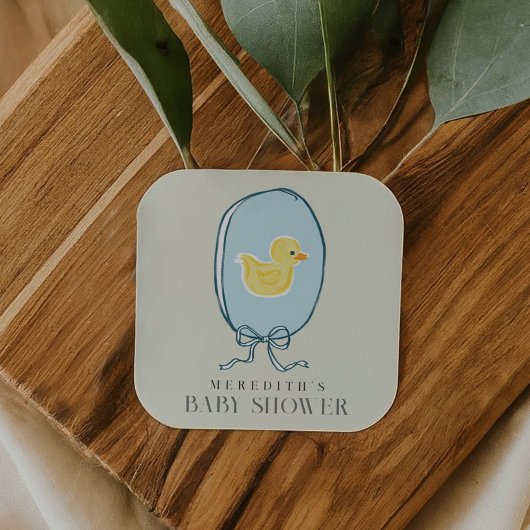 Elegant Rubber Ducky Ribbon Baby shower Vierkante Sticker