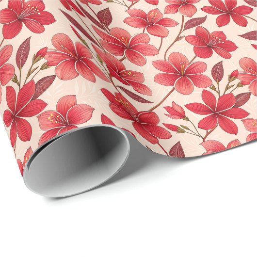 Elegant Ruby Bloom Pattern Cadeaupapier (Rol Hoek)