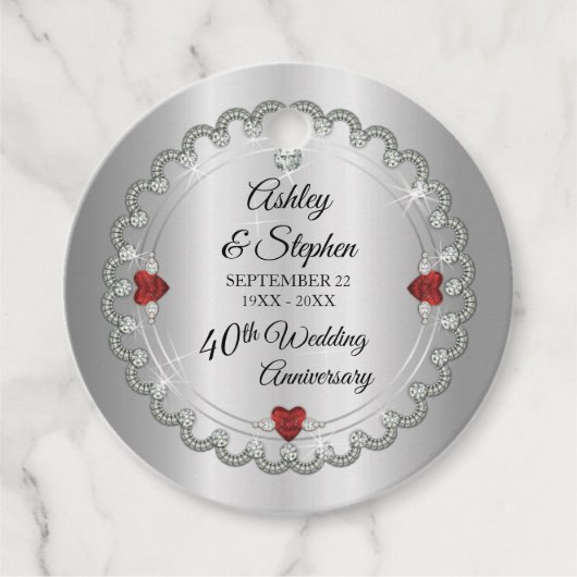 Elegant Ruby | Diamonds 40e Jubileum voor weddensc Bedankjes Labels (Voorkant)