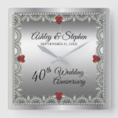 Elegant Ruby | Diamonds 40e Jubileum voor weddensc Vierkante Klok (Voorkant)