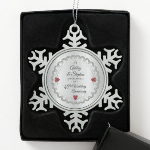 Elegant Ruby Diamonds 40e Jubileum voor weddensch Tin Sneeuwvlok Ornament