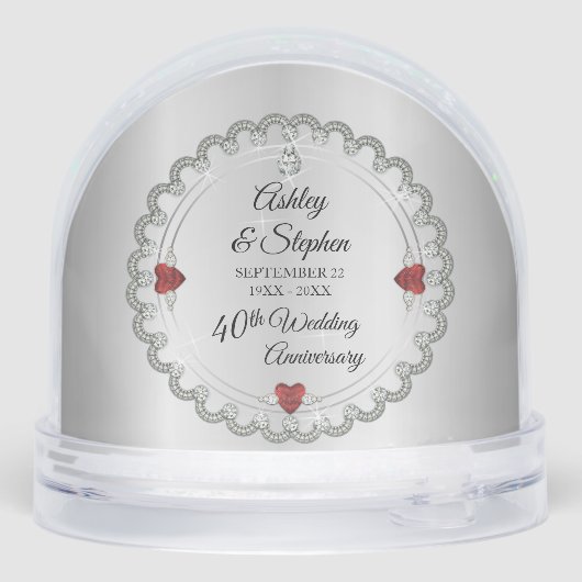 Elegant Ruby | Diamonds 40th Wedding Anniversary Sneeuwbol (Achterkant)