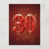 Elegant Ruby en Gouden 30e Verjaardagsfeest Briefkaart (Voorkant)