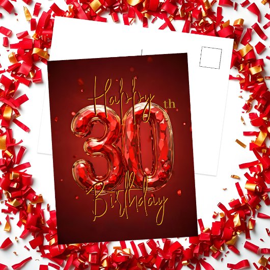 Elegant Ruby en Gouden 30e Verjaardagsfeest Briefkaart