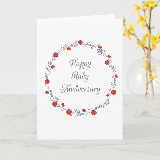 Elegant Ruby & Floral 40 jaar Jubileum Kaart (Gele Bloem)