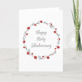 Elegant Ruby & Floral 40 jaar Jubileum Kaart