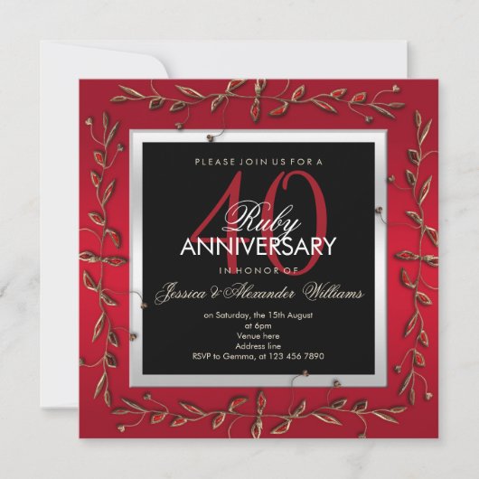 Elegant Ruby Gemstone 40th Wedding Jubileum Kaart (Voorkant)
