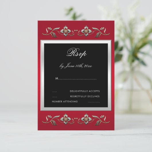 Elegant Ruby Gemstone 40th Wedding Jubileum RSVP Kaartje (Staand voorkant)