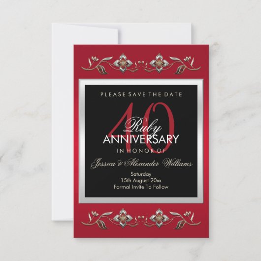 Elegant Ruby Gemstone 40th Wedding Jubileum Save The Date (Voorkant)
