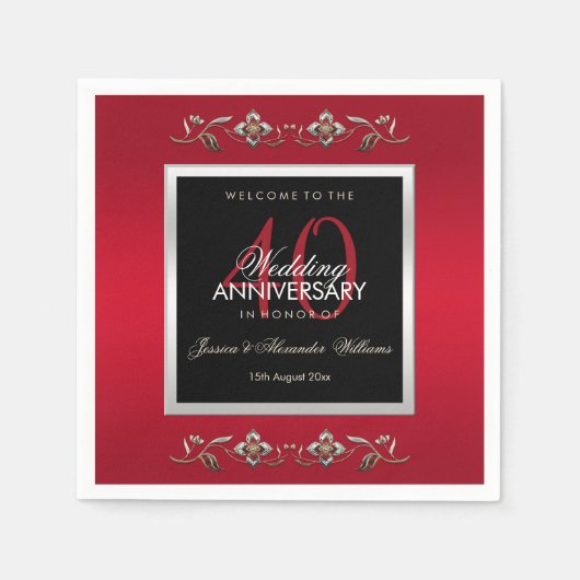 Elegant Ruby Gemstone 40th Wedding Jubileum Servet (Voorkant)