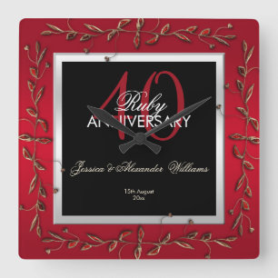 Elegant Ruby Gemstone 40th Wedding Jubileum Vierkante Klok