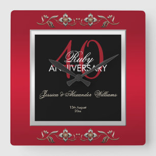 Elegant Ruby Gemstone 40th Wedding Jubileum Vierkante Klok