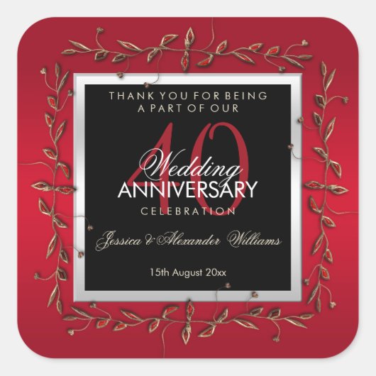 Elegant Ruby Gemstone 40th Wedding Jubileum Vierkante Sticker (Voorkant)