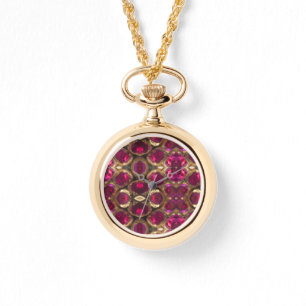 Elegant Ruby Gold Edelsteen Patroon Horloge