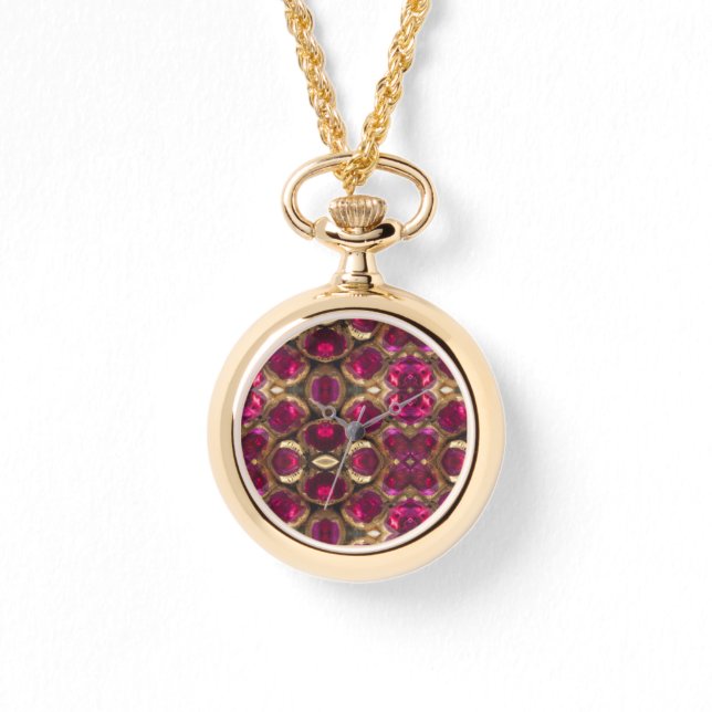 Elegant Ruby Gold Edelsteen Patroon Horloge (Voorkant)