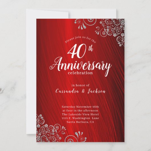 Elegant Ruby Red 40th Jubileum Invitation (Voorkant)
