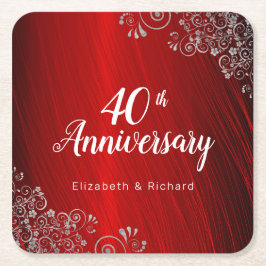Elegant Ruby Red 40th Jubileum Party Kartonnen Onderzetters