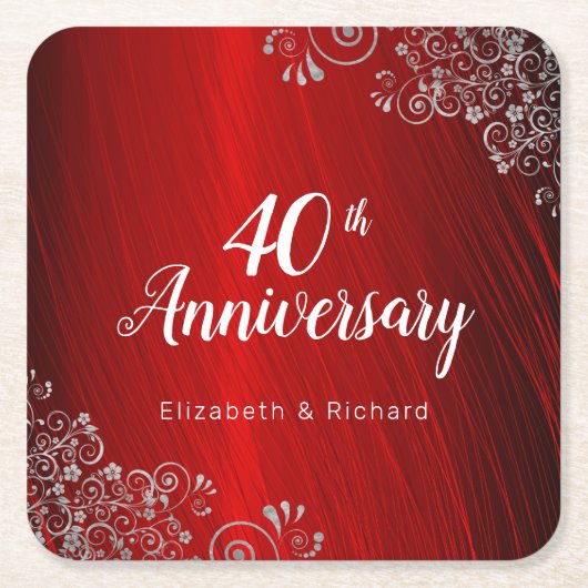 Elegant Ruby Red 40th Jubileum Party Kartonnen Onderzetters (Voorkant)