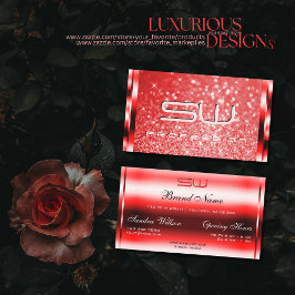 Elegant Ruby Red Glitter Luminous Stars Monogram Visitekaartje