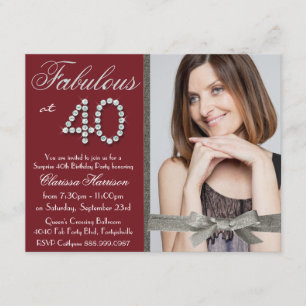 Elegant Ruby Red Glitter Rhinestone Fab 40 Foto Kaart