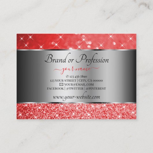 Elegant Ruby Red Glitter Silver Luminous Stars Visitekaartje (Achterkant)