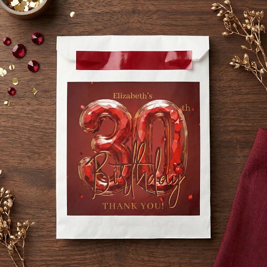 Elegant Ruby Red Gold 30th Birthday Thank You Bedankzakje