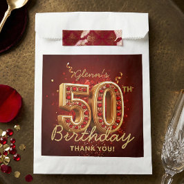 Elegant Ruby Red Gold 50th Birthday Thank You Bedankzakje
