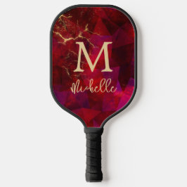 Elegant Ruby Red Gold Monogram Initiaal Naam Pickleball Paddle