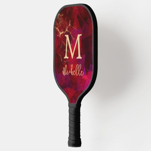 Elegant Ruby Red Gold Monogram Initiaal Naam Pickleball Paddle (Links)