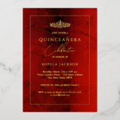 Elegant Ruby Red Gold Quinceanera 15de Folie Uitnodiging (Voorkant)