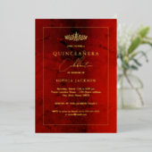Elegant Ruby Red Gold Quinceanera 15de Folie Uitnodiging (Staand Voorkant)
