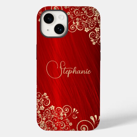 Elegant Ruby Red Gold Swirl Case-Mate iPhone Case (Achterkant)