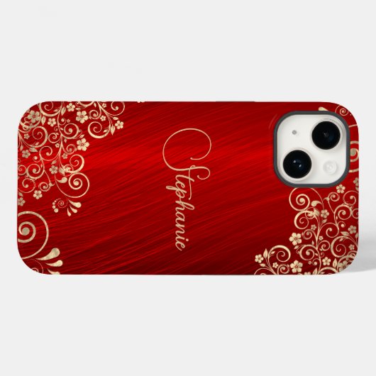 Elegant Ruby Red Gold Swirl Case-Mate iPhone Case (Achterkant (horizontaal))
