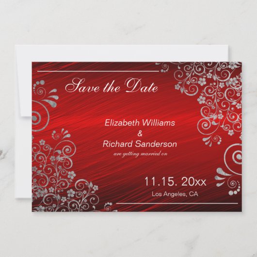 Elegant Ruby Red Gray Save the Date Wedding (Voorkant)