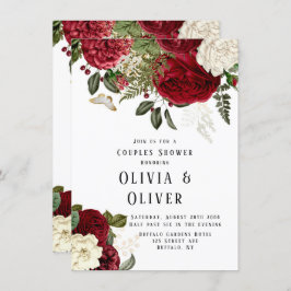 Elegant Ruby Red Peonies Couples Shower Kaart