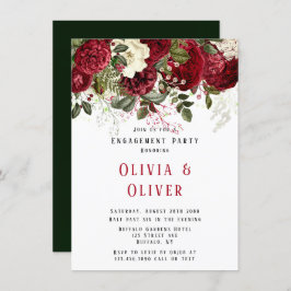 Elegant Ruby Red Peonies Engagement Party Kaart