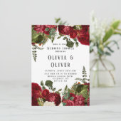 Elegant Ruby Red Peonies Wedding Shower Kaart (Staand voorkant)