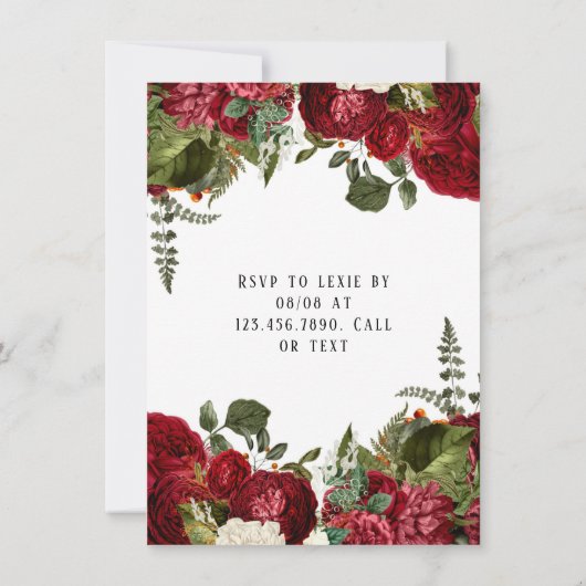 Elegant Ruby Red Peonies Wedding Shower Kaart (Achterkant)