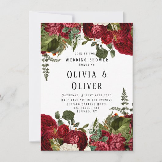 Elegant Ruby Red Peonies Wedding Shower Kaart (Voorkant)