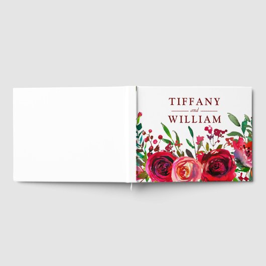 Elegant Ruby Red Roses Burgundy All Occasions Gastenboek (Volledig)