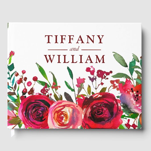 Elegant Ruby Red Roses Burgundy All Occasions Gastenboek (Voorkant)