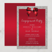 Elegant Ruby Red & Silver Glitter Verloving Kaart (Voorkant / Achterkant)